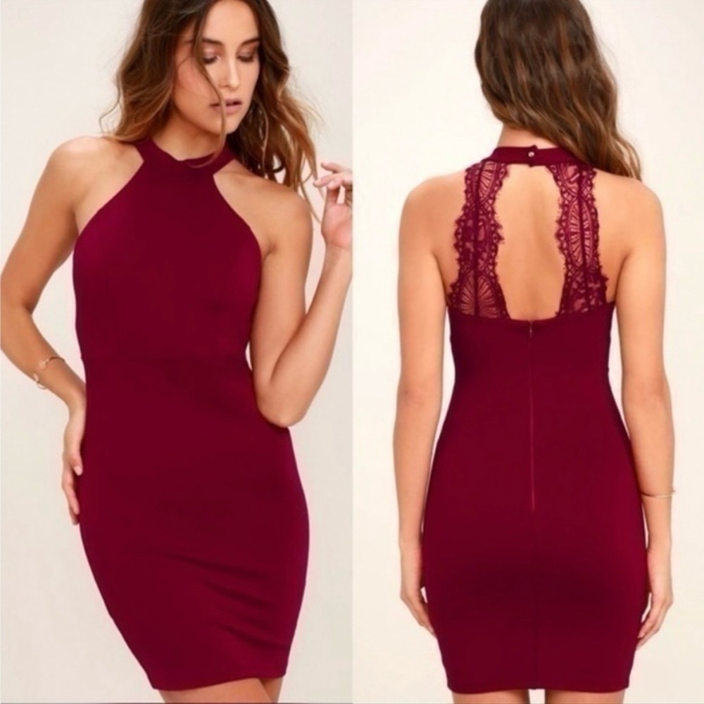 Endlessly alluring wine red lace bodycon dress